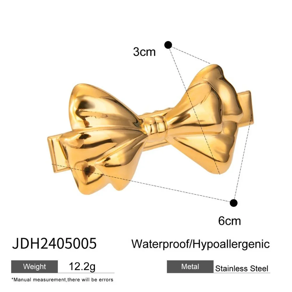 18K Gold Plated Stainless Steel Sculptural Bow Barrette Bold Statement Hair Clip